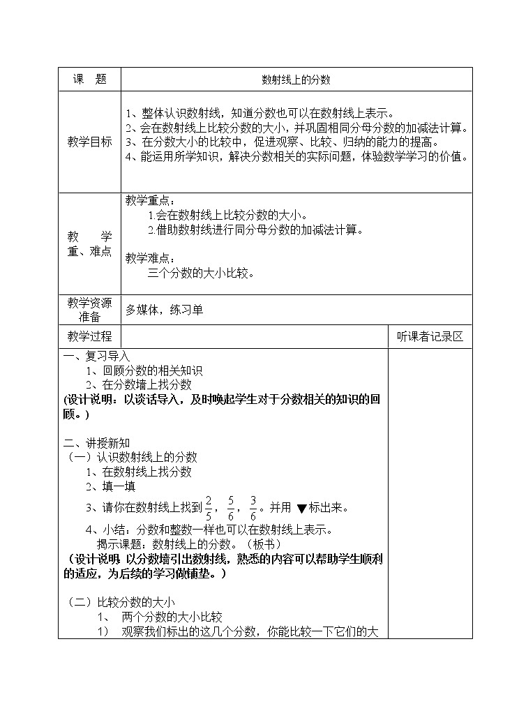 四年级上册数学教案-6.2 整理与提高（数射线上的分数）▏沪教版01