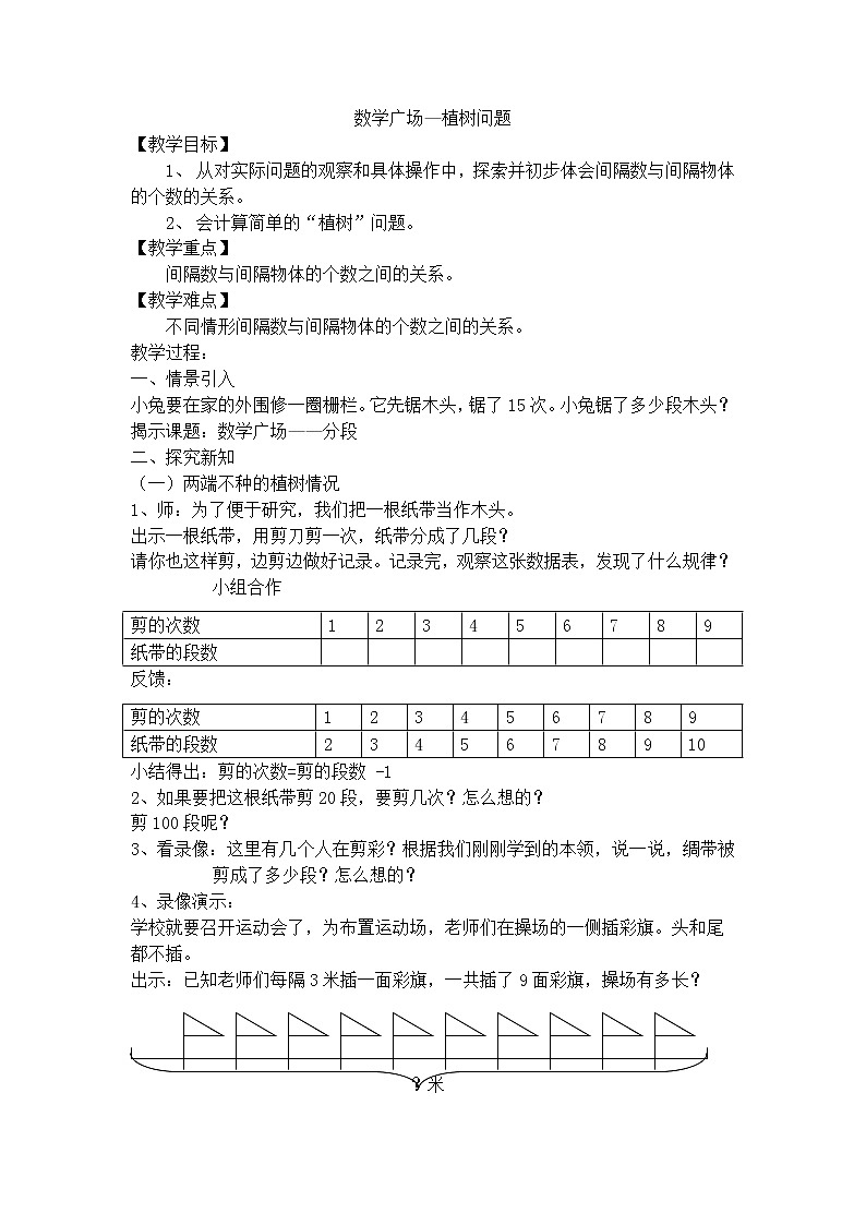三年级上数学教学设计-数学广场—植树问题-沪教版（2015秋）01