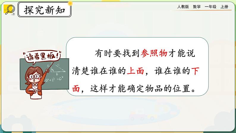 【最新教材插图】人教版数学一上 2.1《认识“上、下、前、后”》课件+教案+练习08