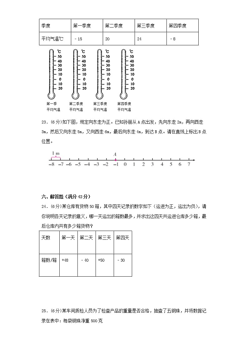 苏教版五上第一单元负数的初步认识综合训练（一）（含答案）第3页