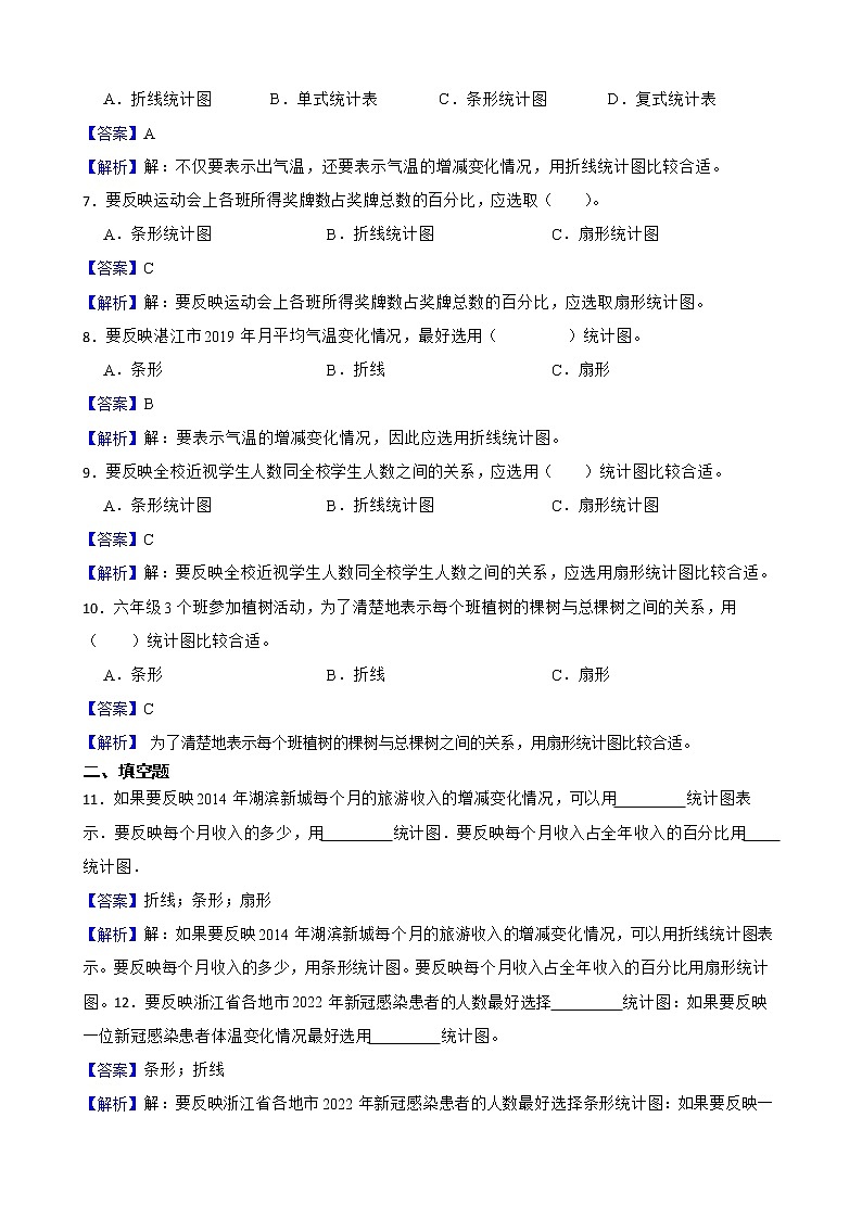 5.2统计图的选择同步练习 六年级上册数学北师大版02