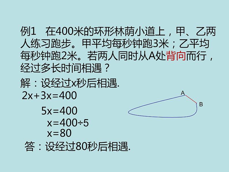 五年级上册数学课件-4.4 简易方程（列方程解应用题-环形跑道问题）▏沪教版 (共13张PPT)04