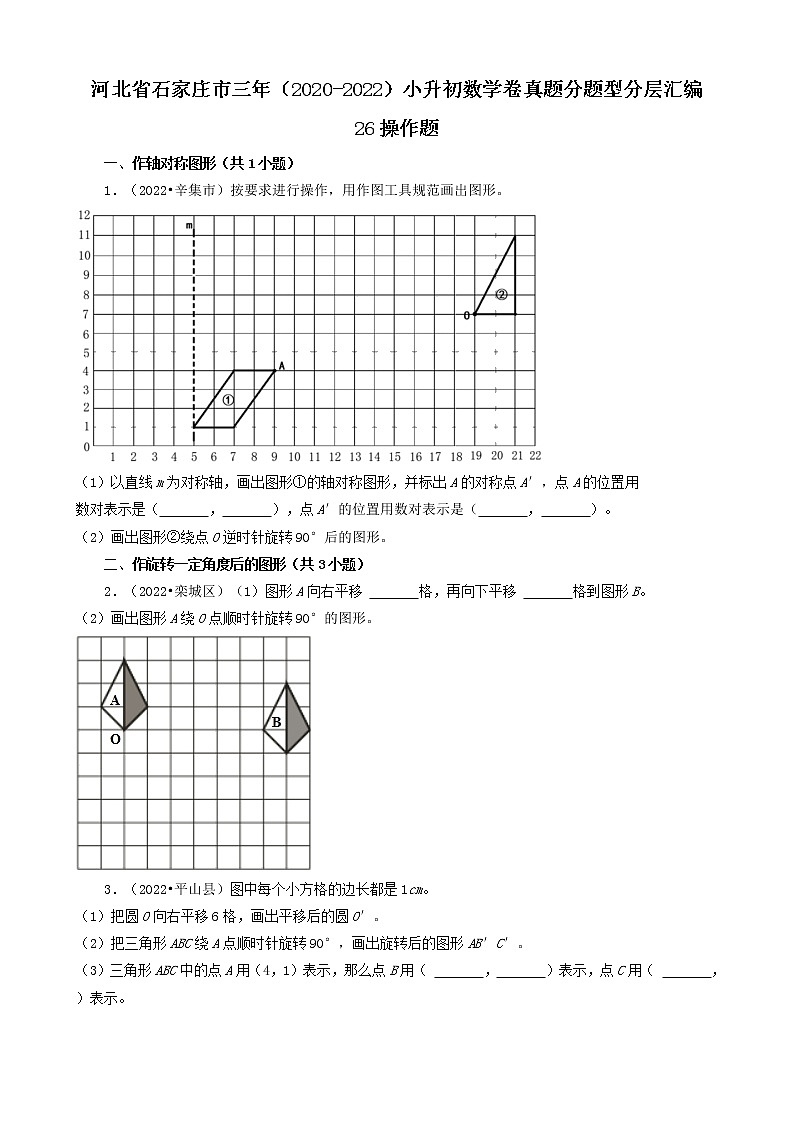 河北省石家庄市三年（2020-2022）小升初数学卷真题分题型分层汇编-26操作题01