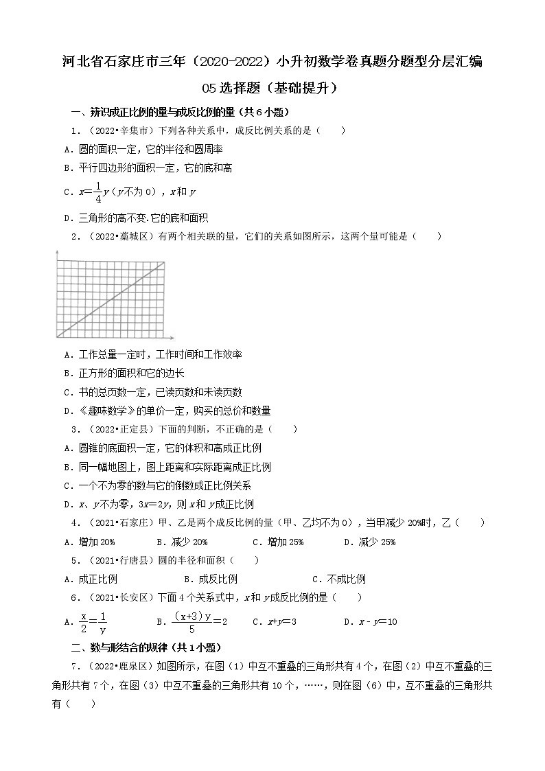 河北省石家庄市三年（2020-2022）小升初数学卷真题分题型分层汇编-05选择题（基础提升）第1页