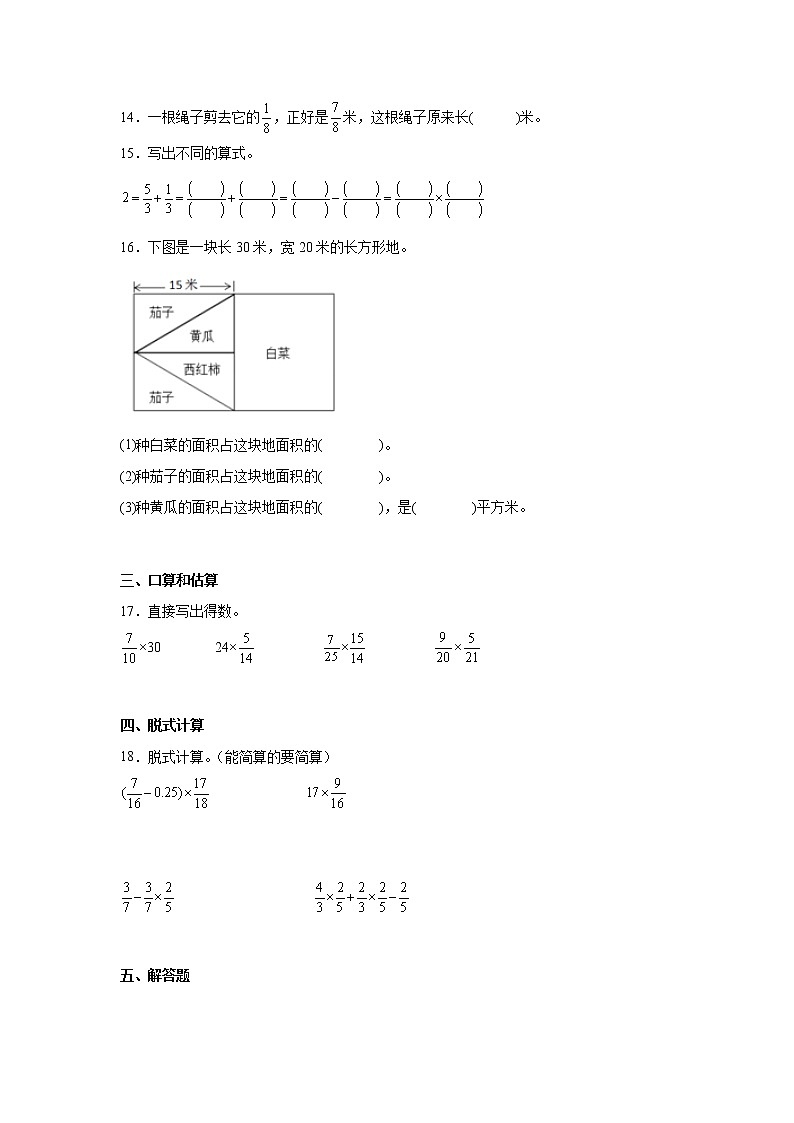 第一单元分数乘法经典题型练习卷（单元测试）-小学数学六年级上册人教版第3页