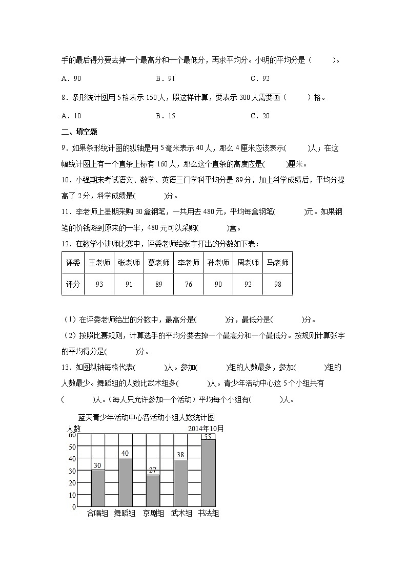 第四单元统计表和条形统计图（一）易错题练习卷（单元测试）-小学数学四年级上册苏教版02