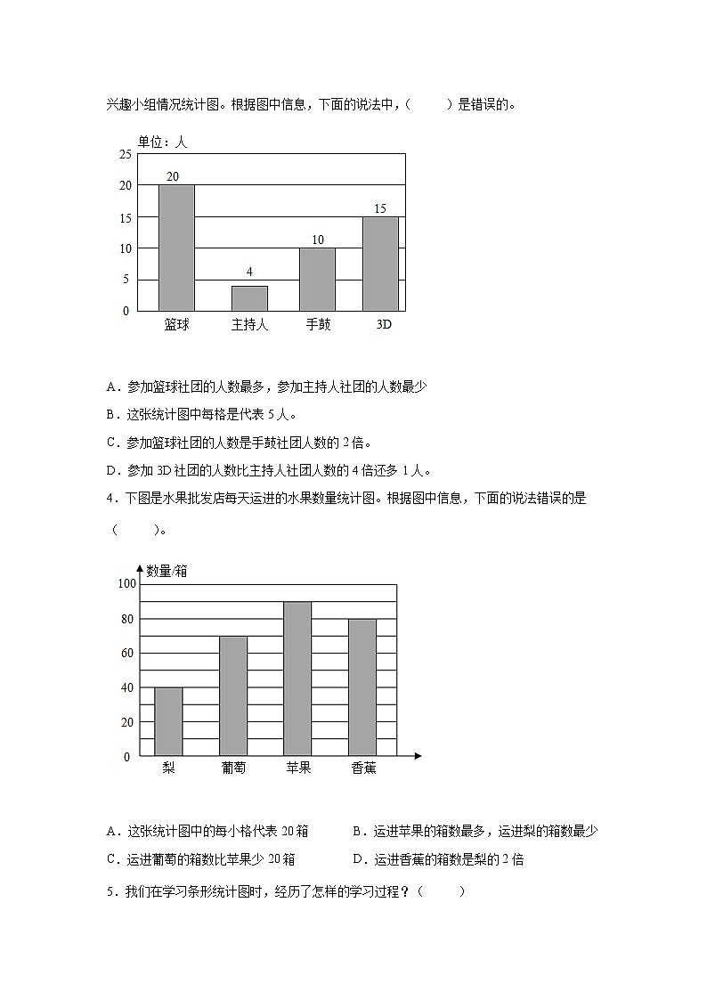 第七单元条形统计图高频考点检测卷（单元测试）-小学数学四年级上册人教版第2页