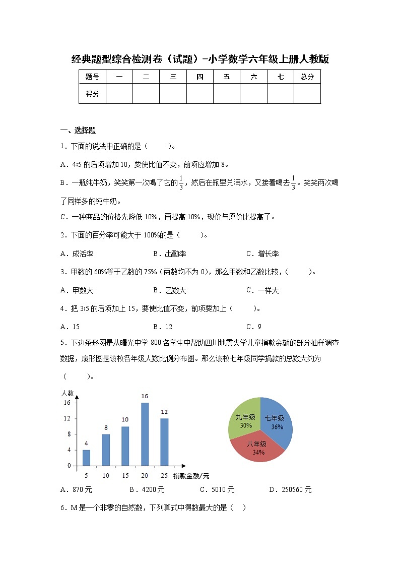 经典题型综合检测卷（试题）-小学数学六年级上册人教版01