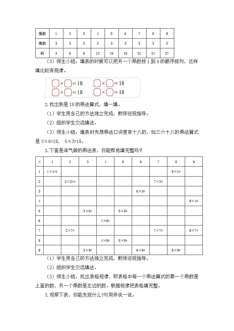 小学数学 二年级上 第八单元第4课时《做个乘法表》 教学设计02