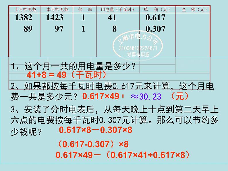 五年级上册数学课件-6.2  小数应用-水、电、天然气的费用  ▏沪教版 (共16张PPT)07