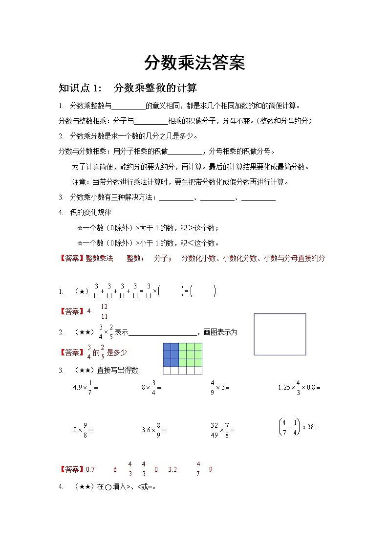 六年级上册第一单元分数乘法知识点精讲01