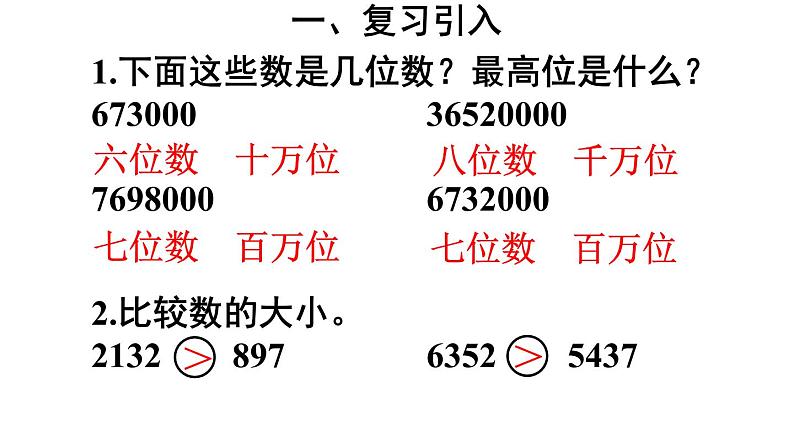 青岛（六三）版数学四上 1.3万以上数的大小比较及改写 课件第2页