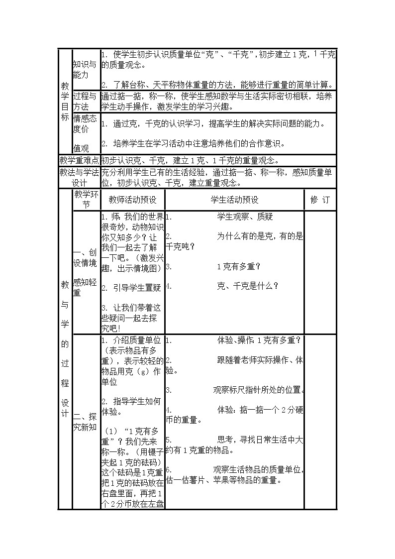 青岛（六三）版数学三上 1.克、千克、吨的认识 教案第2页