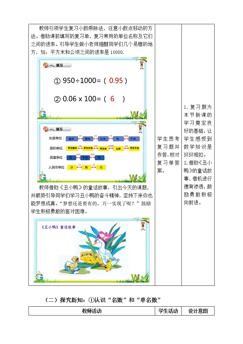 青岛版五四制数学四上 5.4小数和复名数 教案第2页