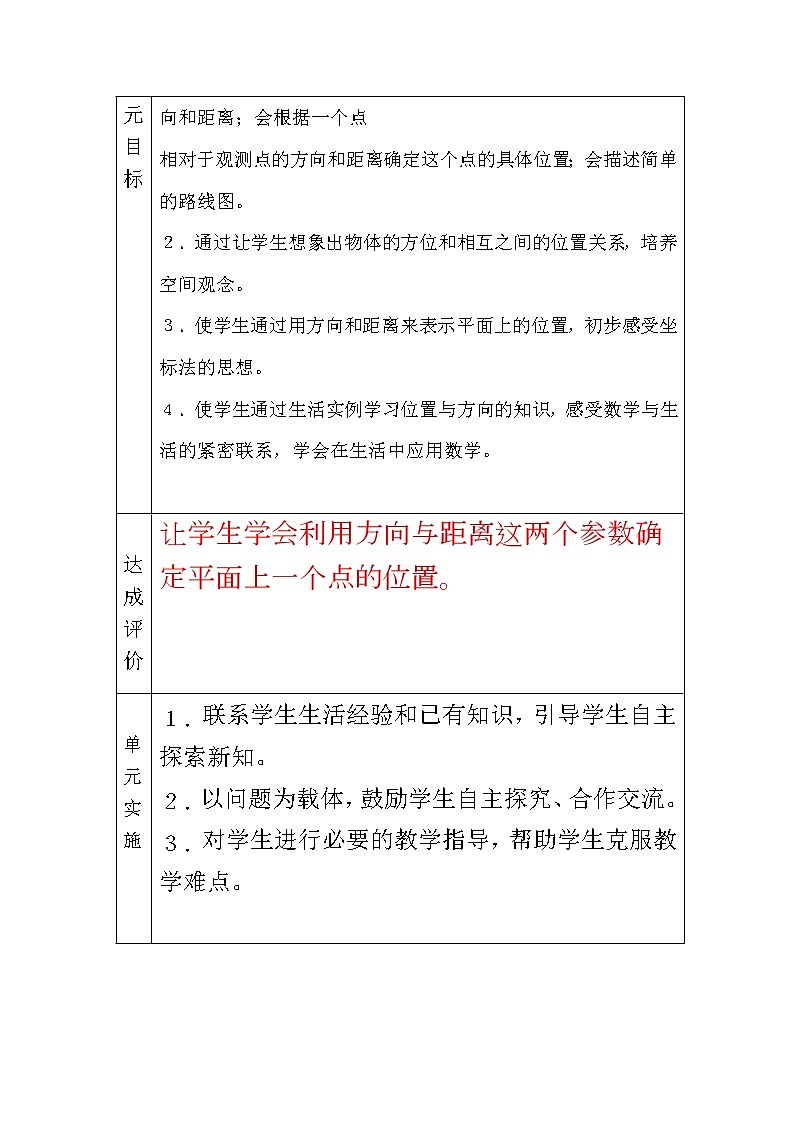 六年级数学《方向与位置》大单元教学设计第2页