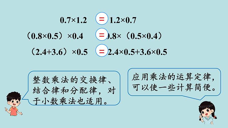 小学数学人教版五年级上册课件1单元小数乘法第6课时整数乘法运算定律推广到小数第7页