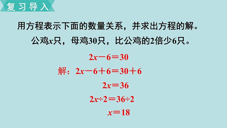 小学数学人教版五年级上册课件5单元简易方程第11课时实际问题与方程2第2页