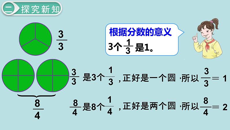 小学数学五年级下册教学课件4单元分数的意义和性质第4课时假分数化成整数或带分数第6页