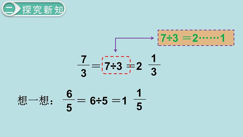 小学数学五年级下册教学课件4单元分数的意义和性质第4课时假分数化成整数或带分数第8页