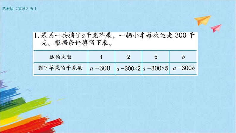 苏教版五年级数学上册《用含有字母的式子表示稍复杂的数量关系和公式（第2课时）》教学课件07