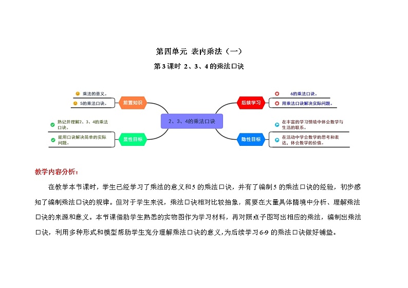人教版二年级上数学第四单元第3课时《2、3、4的乘法口诀》优质课教案第1页