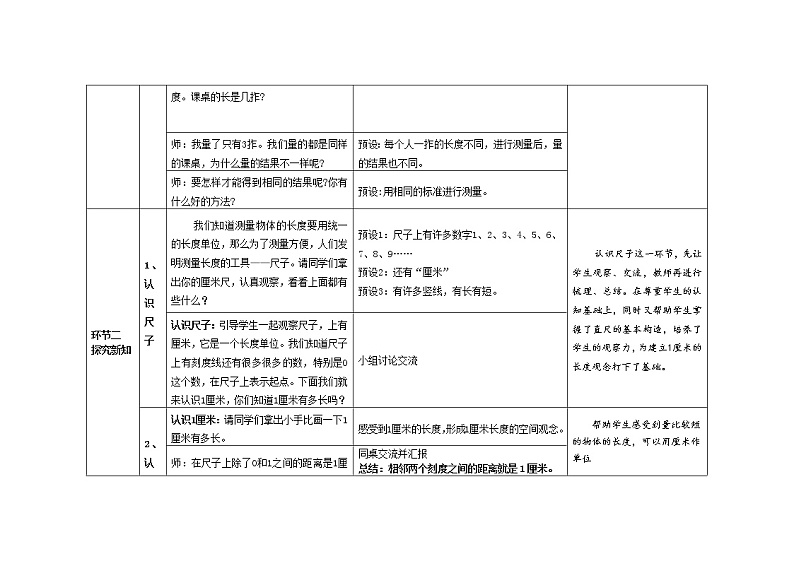 人教版二年级上数学第一单元第1课时《统一长度单位和认识厘米》优质课教学设计第3页