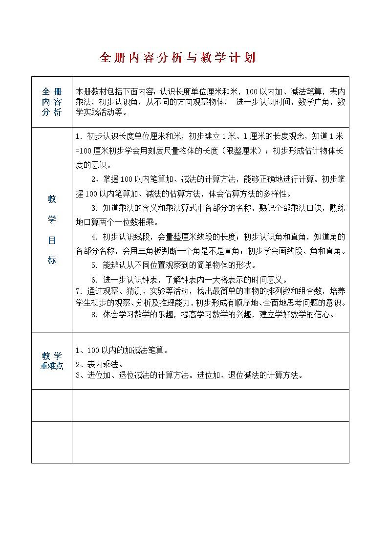 最新人教版数学二年级上册全册教案02