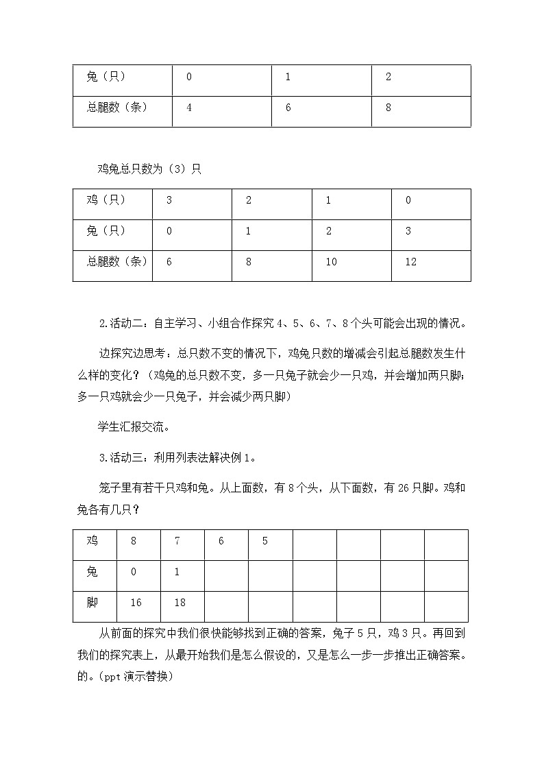 四年级数学下册教案-9 数学广角——鸡兔同笼23-人教版第3页