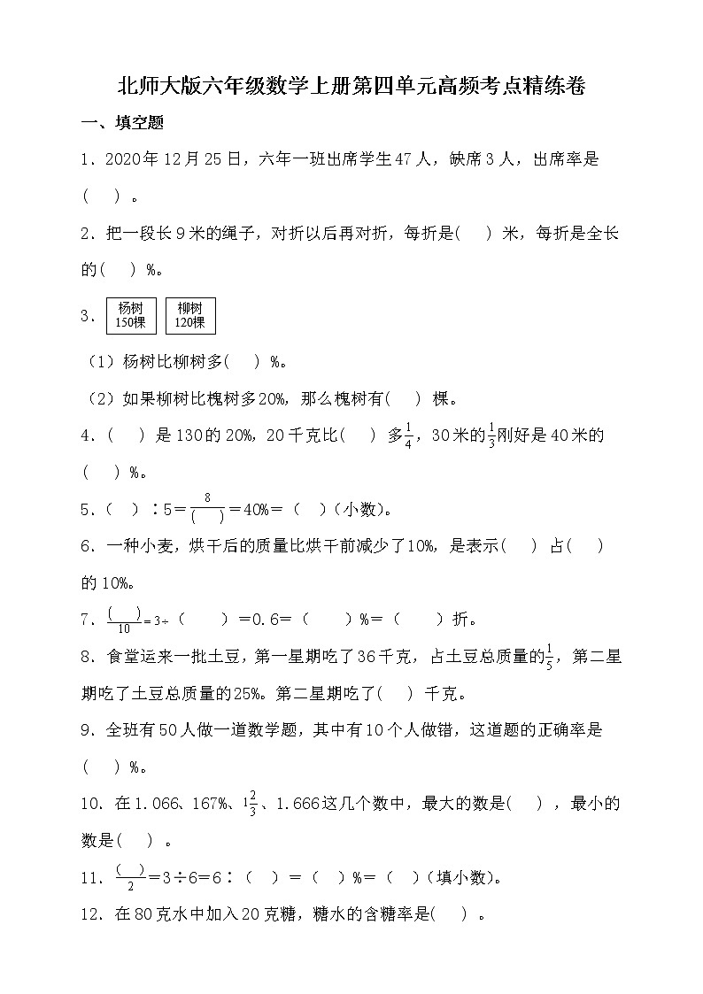 北师大版六年级数学上册第四单元高频考点精练卷（含答案）01