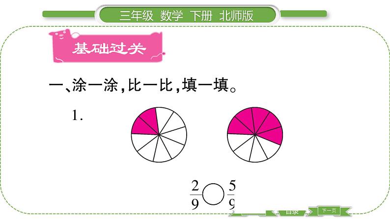 北师大版三年级数学下第六单元认识分数第 ５ 课时　 比大小习题课件02