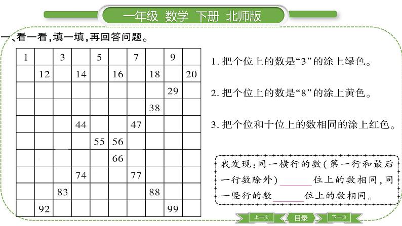 北师大版一年级数学下第三单元生活中的数第 ６ 课时　 做个百数表习题课件03