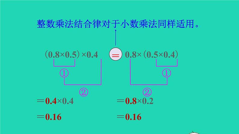 2022新人教版五年级数学上册1小数乘法第5课时整数乘法运算定律推广到小数（课件+教学设计+教学反思）05