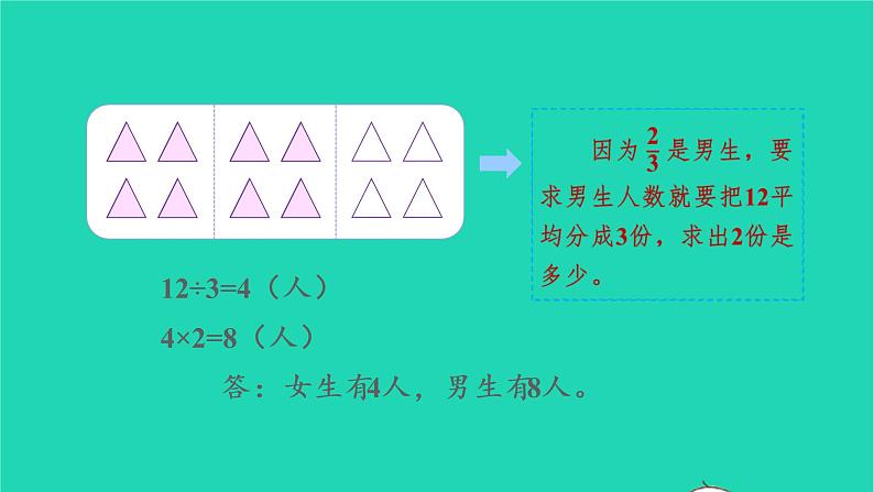 2022新人教版三年级数学上册8分数的初步认识3分数的简单应用第2课时求一个数的几分之几是多少（教学课件+教学反思）04