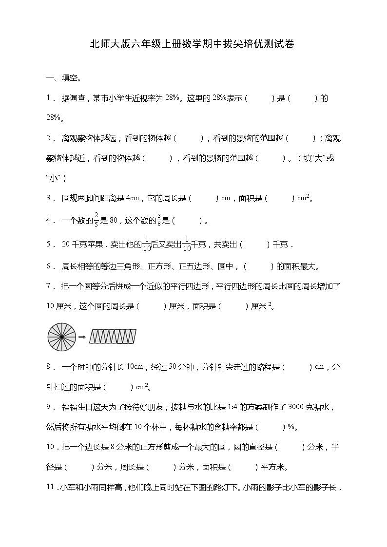北师大版六年级数学上册期中拔尖培优测试卷（含答案）01