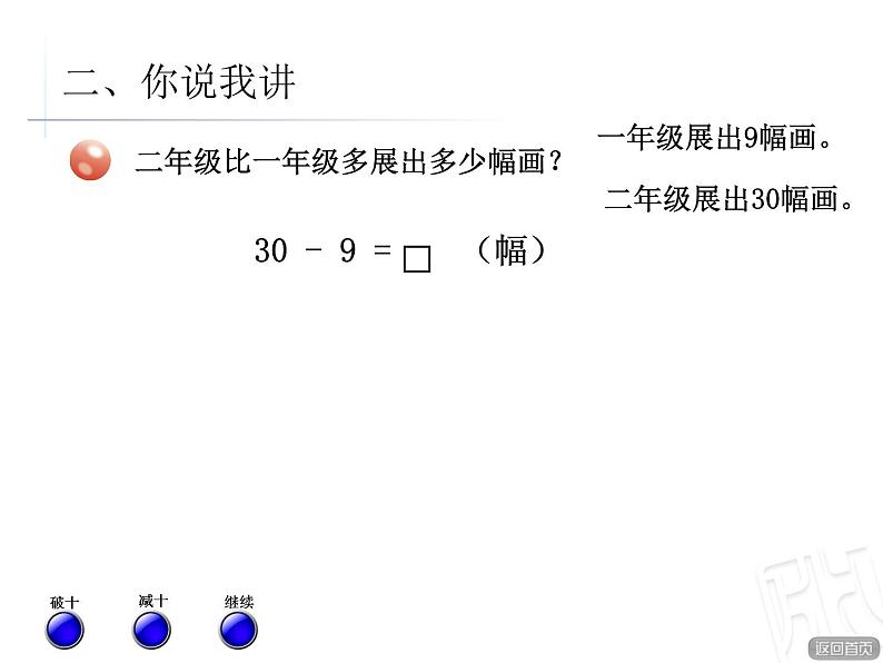 2021年青岛版（五四制）一年级下册第六单元《两位数减一位数退位减法》PPT课件第3页