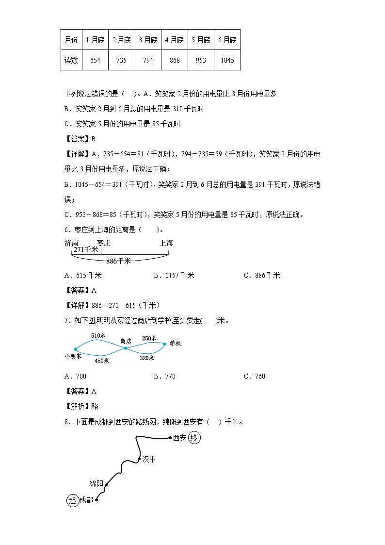 轻松过关——3.4里程表（一）同步练习北师大版数学三年级上册（解析版）第3页