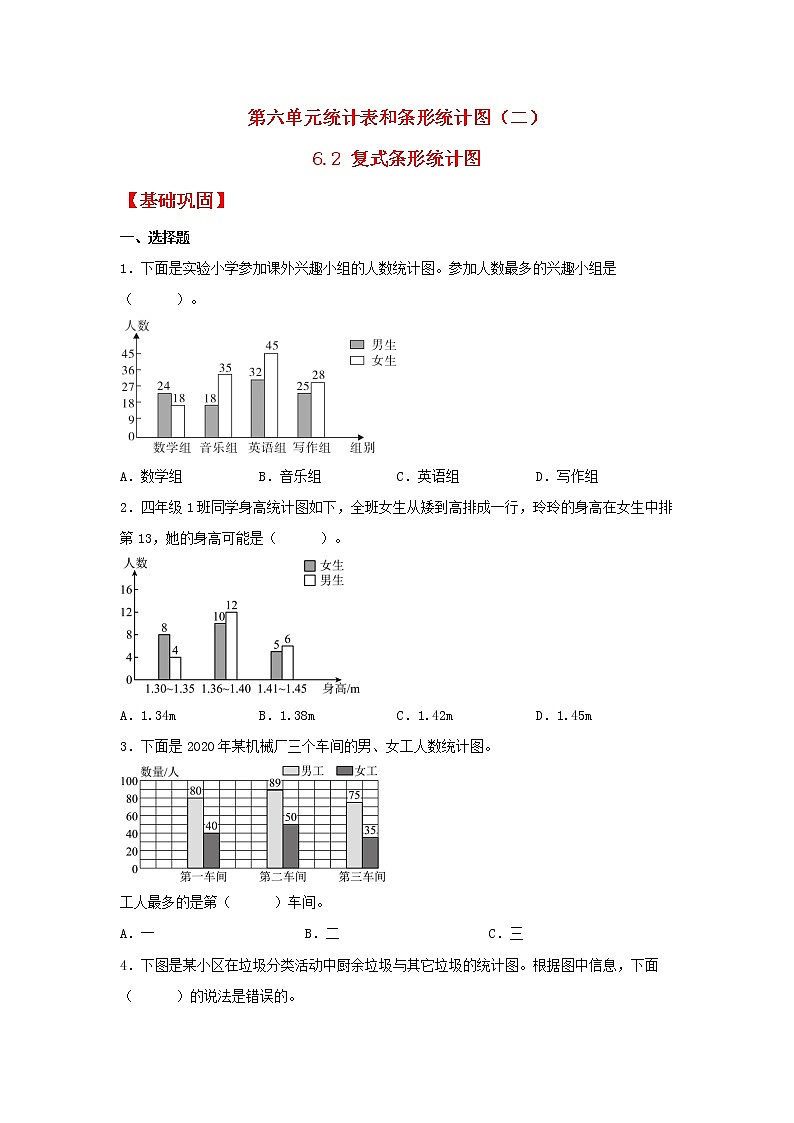 【同步分层作业】苏教版数学五年级上册课时练 6.2《复式条形统计图》（同步练习含答案）01