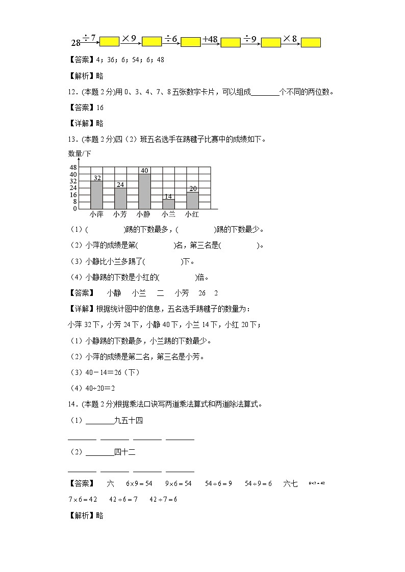 沪教版数学二年级上册期中复习试题（五）（一至三单元）（解析版）第3页