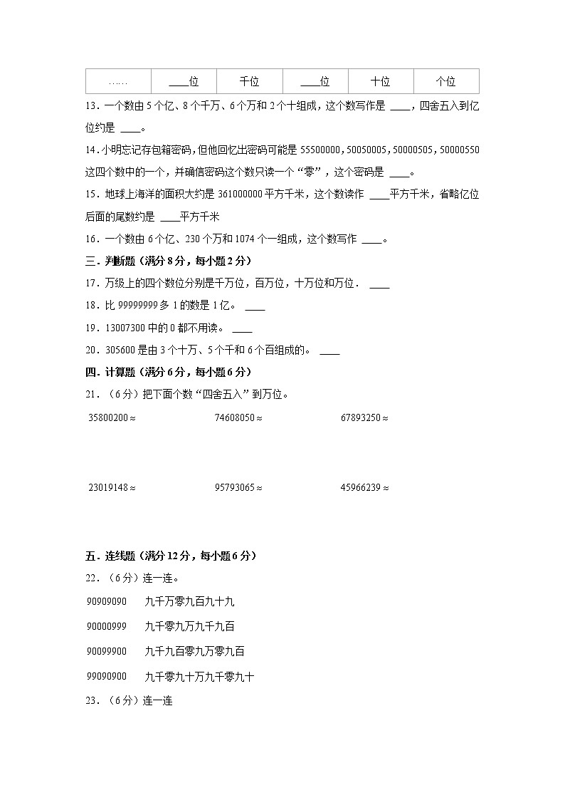 【期中专项复习】人教版数学四年级上册期中 易错点强化突破 B卷：1.大数的认识（含解析）02