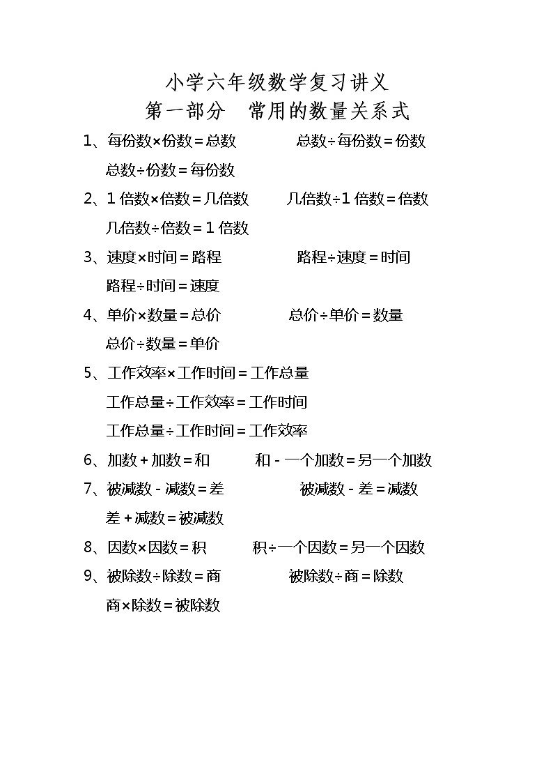 人教小学六年级数学考前复习讲义第1页