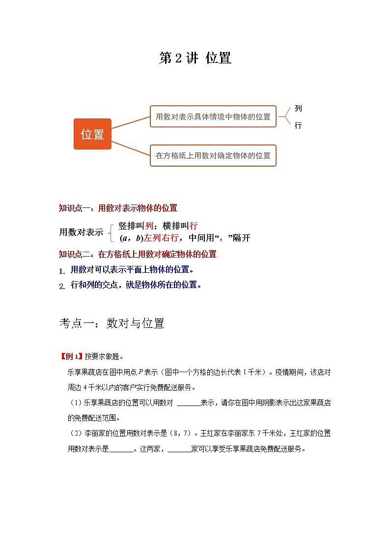 第2讲 位置（学生版）（知识梳理+典例分析+举一反三+巩固提升）人教版第1页