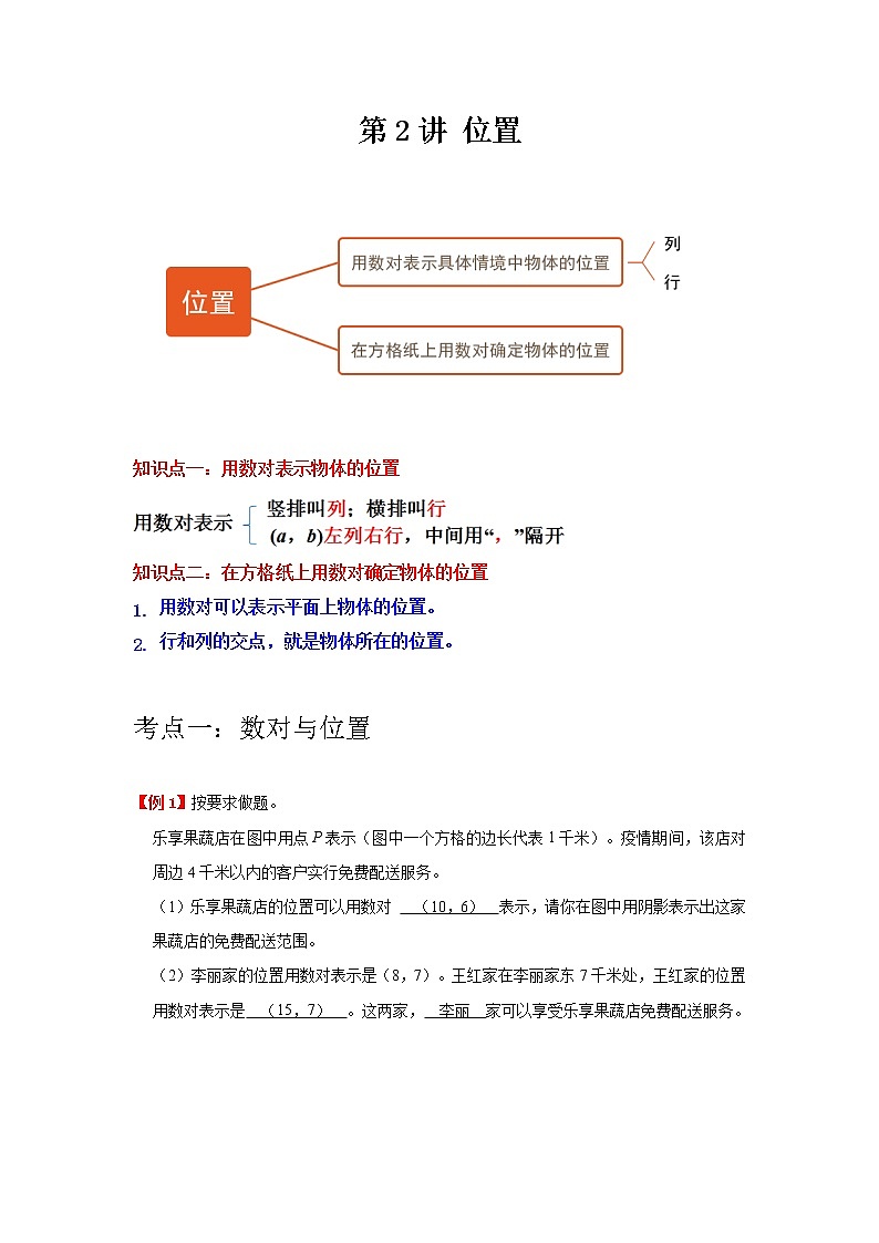 第2讲 位置（教师版）（知识梳理+典例分析+举一反三+巩固提升）人教版第1页