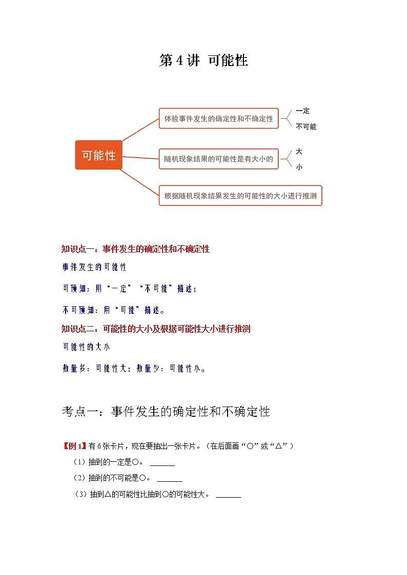 【重难点全掌握】人教版数学五年级上册 第4讲《可能性》讲义（知识梳理+典型例题+举一反三+巩固提升）01