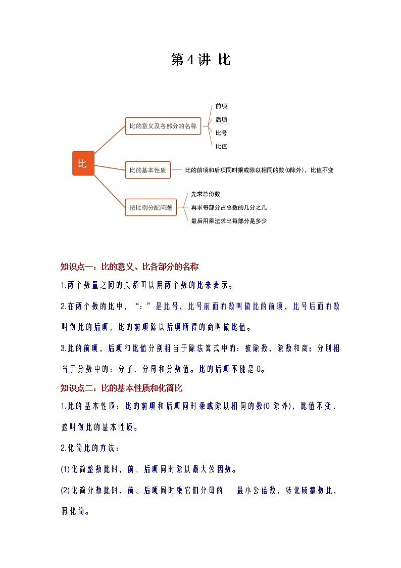 第4讲 比（教师版）（知识梳理+典例分析+举一反三+巩固提升）人教版第1页