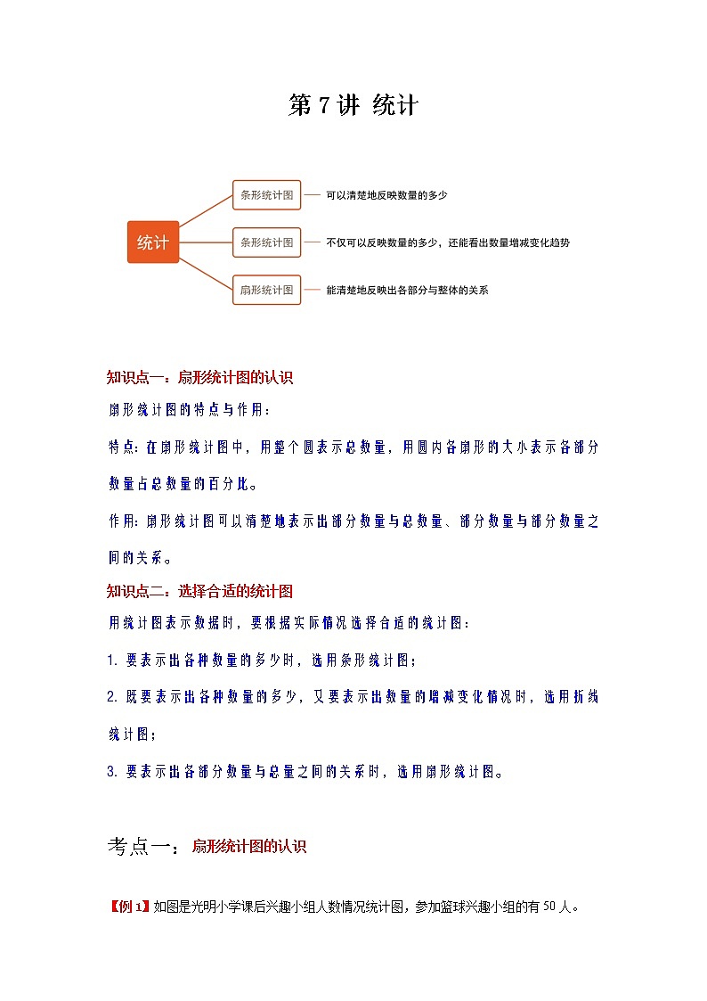 【重难点全掌握】人教版数学六年级上册 第7讲《统计》讲义（知识梳理+典型例题+举一反三+巩固提升）01