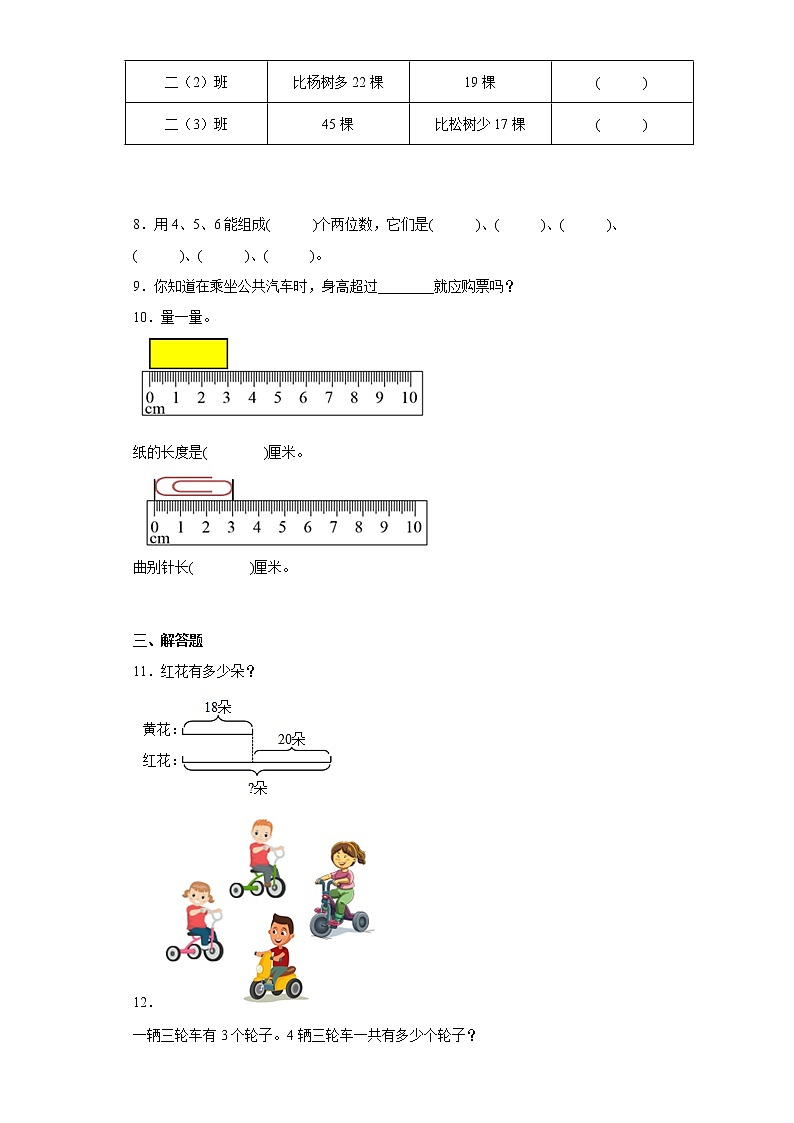 人教版数学二年级上册期末自练题（十一）第2页