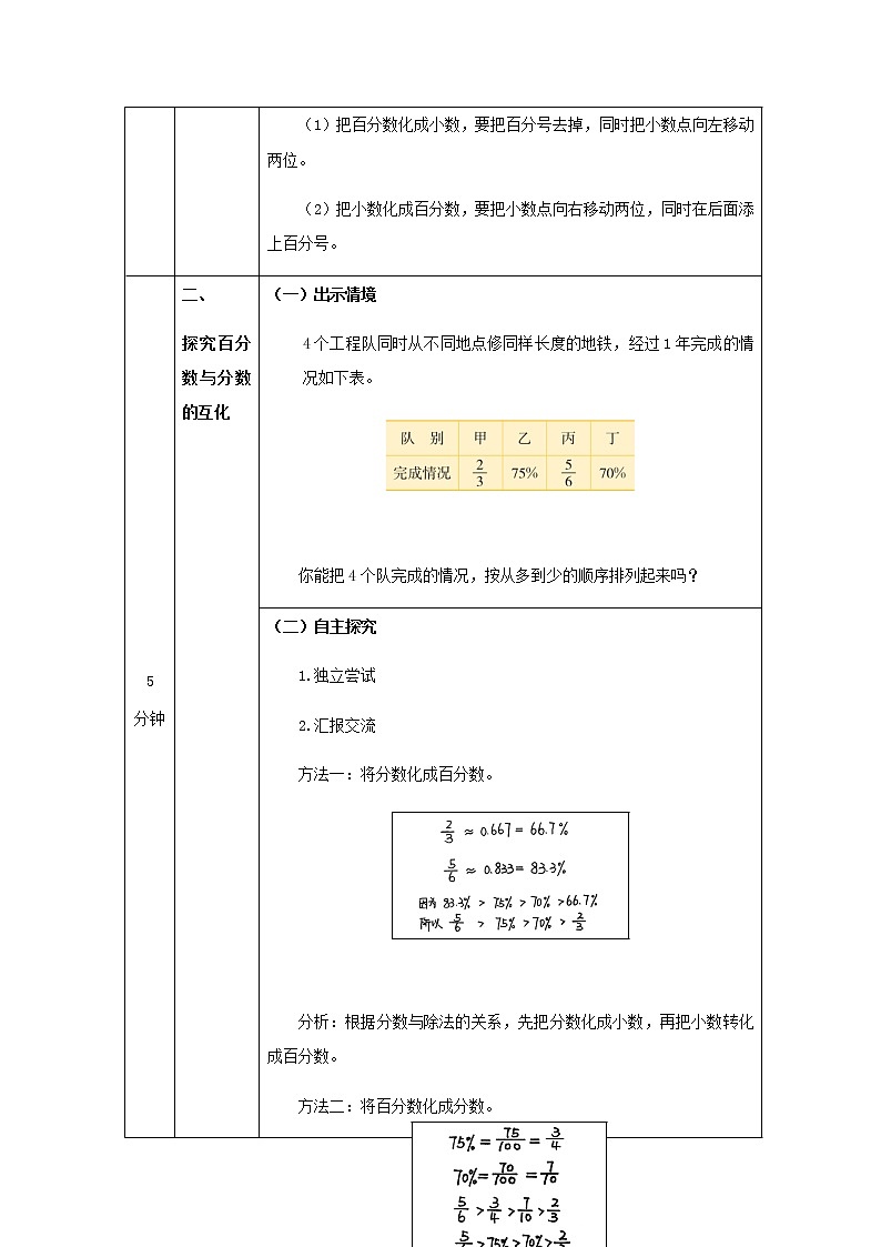六年级上册数学教案   百分数和小数、分数的互化-   北京版03