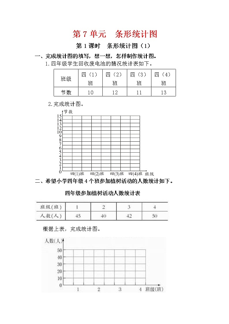 人教版四年级数学上册第7单元《条形统计图》课后服务作业设计第1页