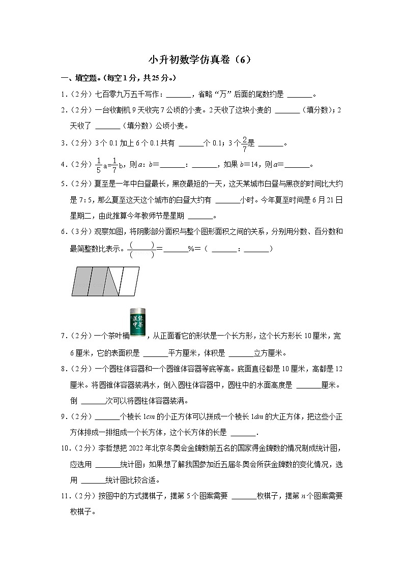 小升初仿真卷（6）（试题）六年级下册数学 人教版第1页