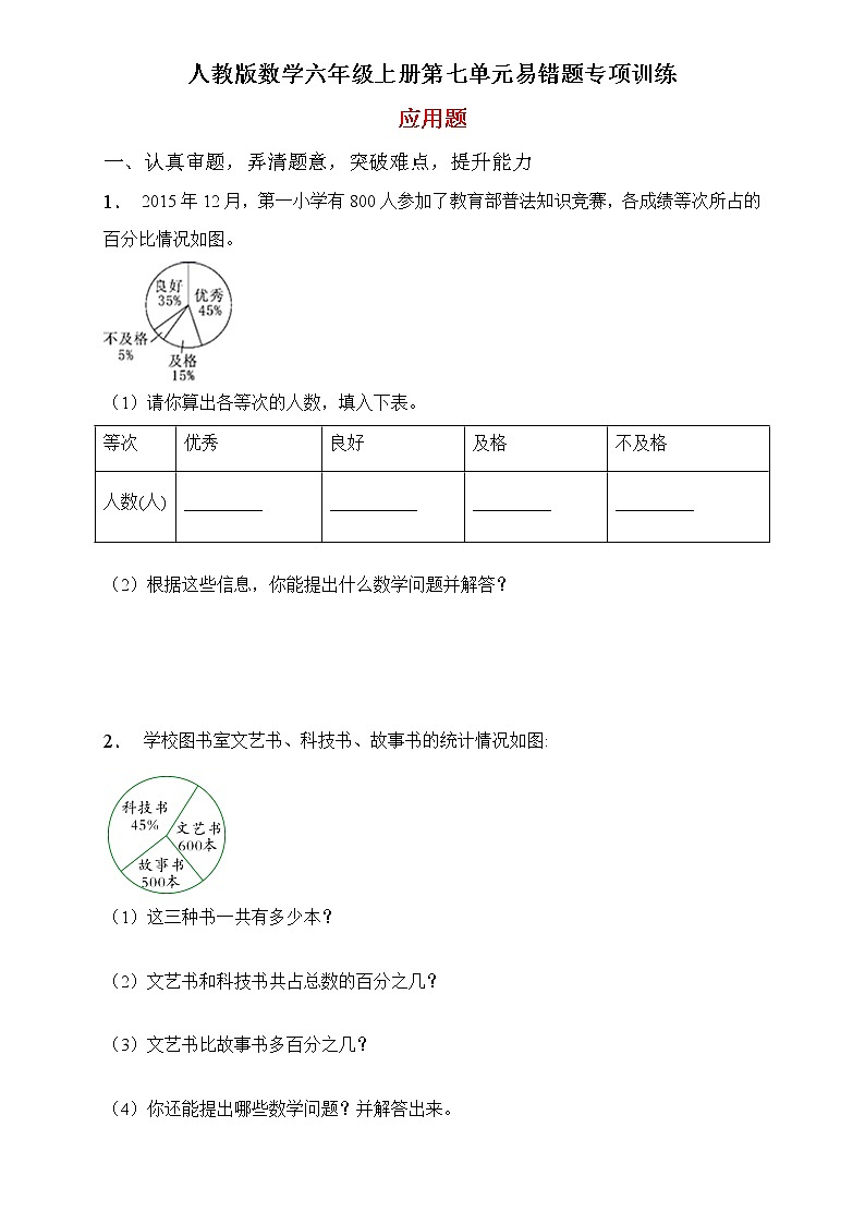 人教2022版数学六年级上册第七单元易错题专项练习-应用题第1页